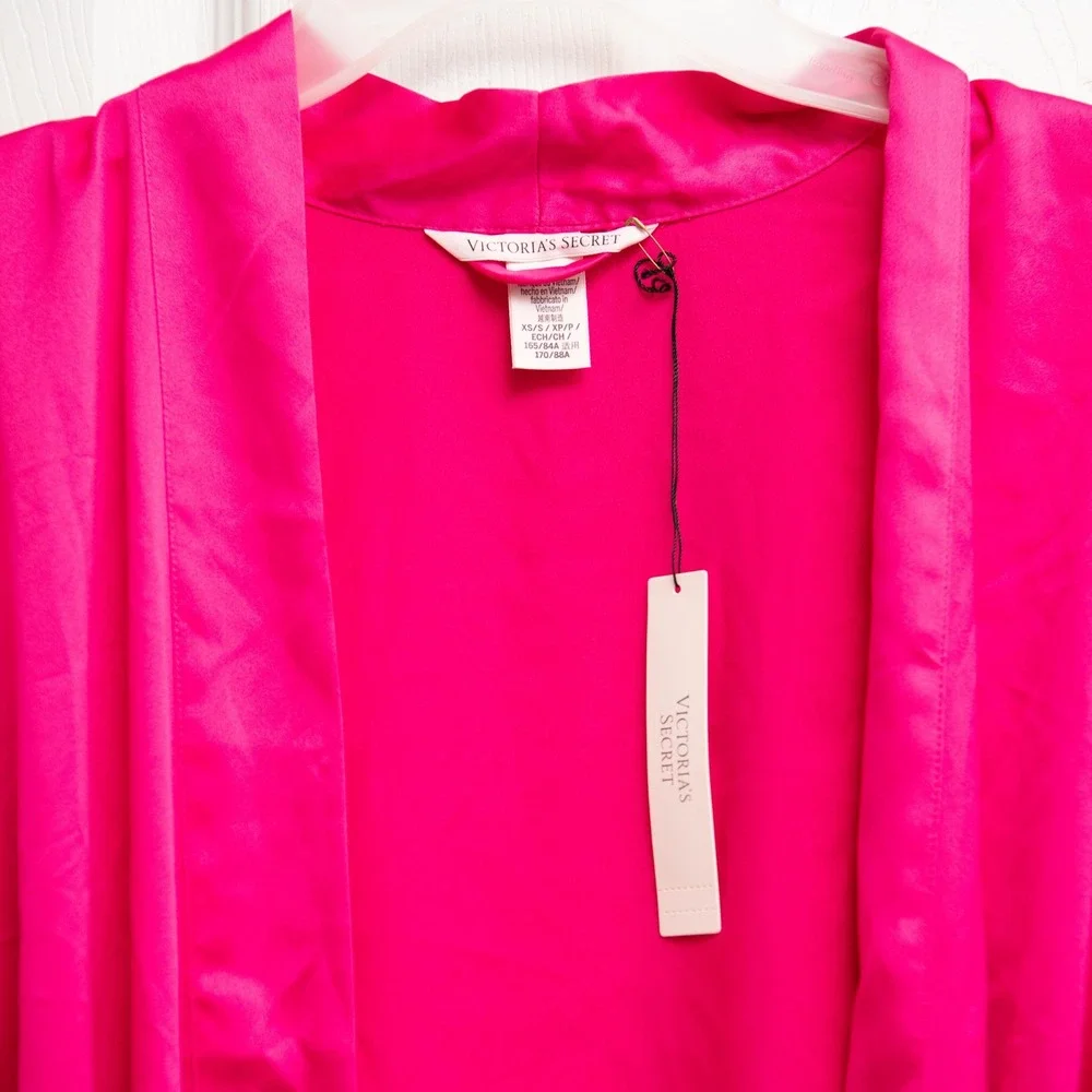 Victorias Secret NWT Hot Pink Satin Kimono Robe BarbieCore Glam Silky Loungewear